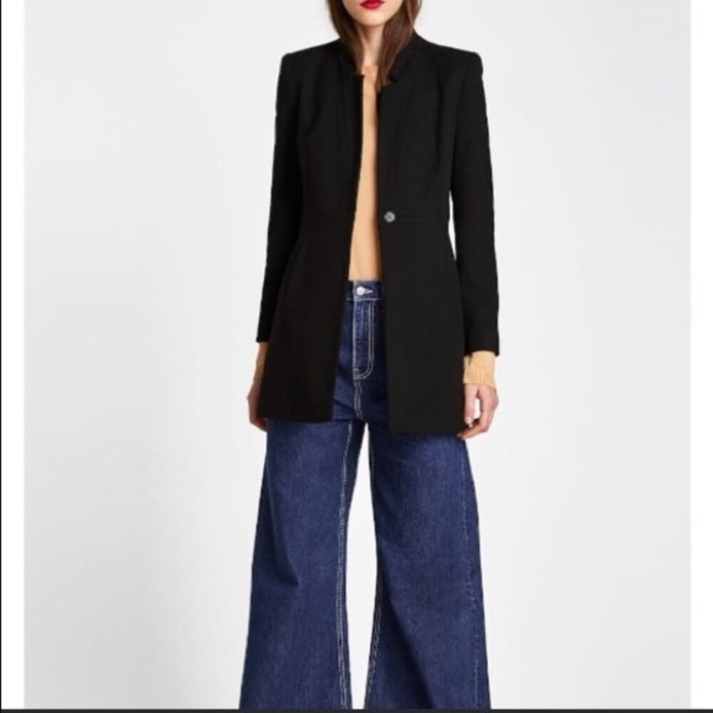 Zara Blazer  Inverted Lapel Frock Coat Blazer BLACK
